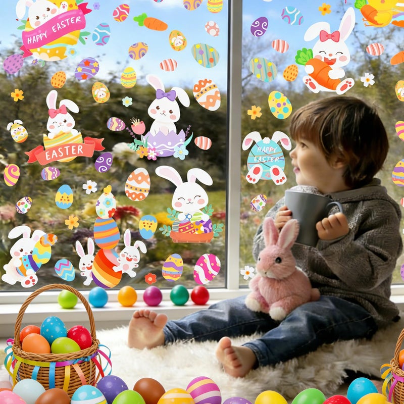 DealBeta Easter Window Clings,9 Sheets Easter Bunny Egg Tree Chick Window Cling Multicolor Decorations for Glass Spring Window Clings Decal - Image 4