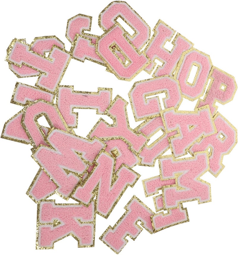 TIDTALEO 26 Pcs Pink Adhesive English Alphabet Embroidered Sewing Patches for Clothing Repair and Decoration, Clothes Appliques for Jackets, Hats, Towels, DIY Craft Accessories - Image 1