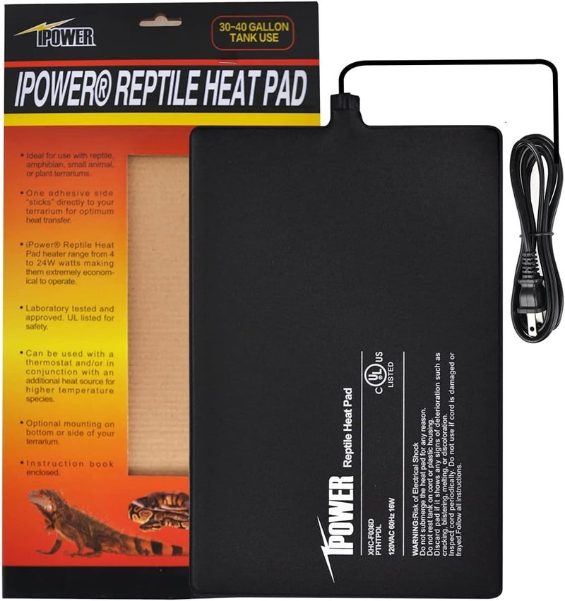 iPower 8 by 12Inch 16W Reptile Heat Mat Under Tank Warmer Terrarium Heat Pad for Turtles Lizards Frogs and Other Small Animals Multi Sizes - Image 1