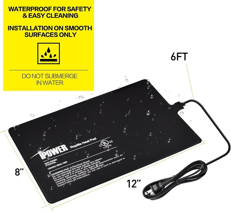 iPower 8 by 12Inch 16W Reptile Heat Mat Under Tank Warmer Terrarium Heat Pad for Turtles Lizards Frogs and Other Small Animals Multi Sizes - Image 4