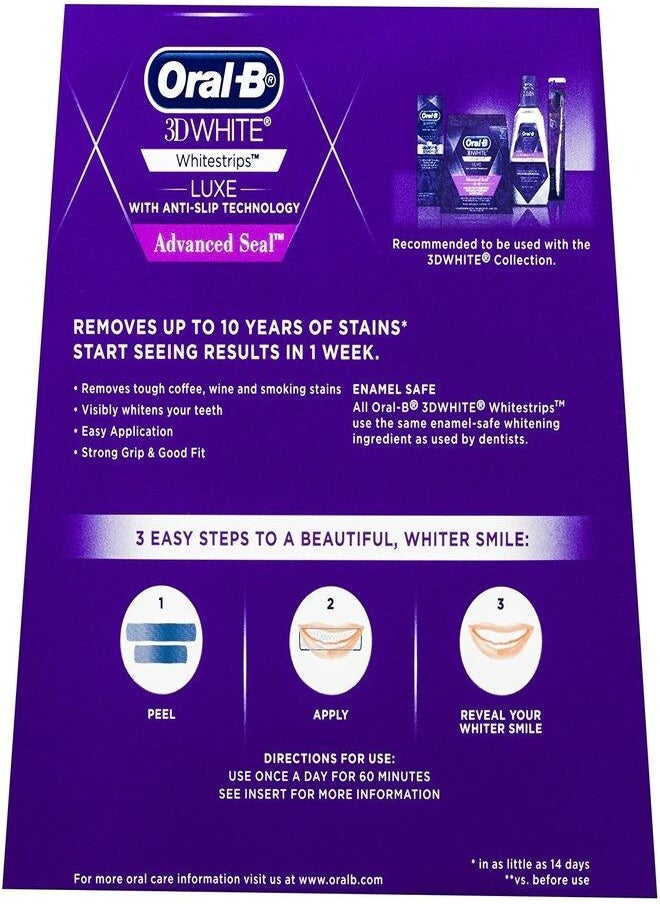 Oral-B - Oral-B 3D White Luxe Advance Seal Whitestrips, 14 Treatments - Image 1
