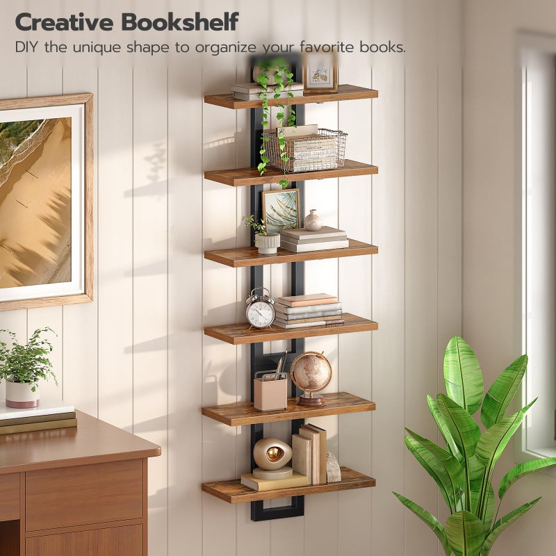 HOOBRO Floating Shelves, 15 Inch Wall Shelf Set of 3, Wall Mounted Storage Shelves 2-Tier, Hanging Bathroom Shelves, for Living Room, Bedroom, Bathroom, Kitchen, Rustic Brown and Black BF32BJP301 - Image 2