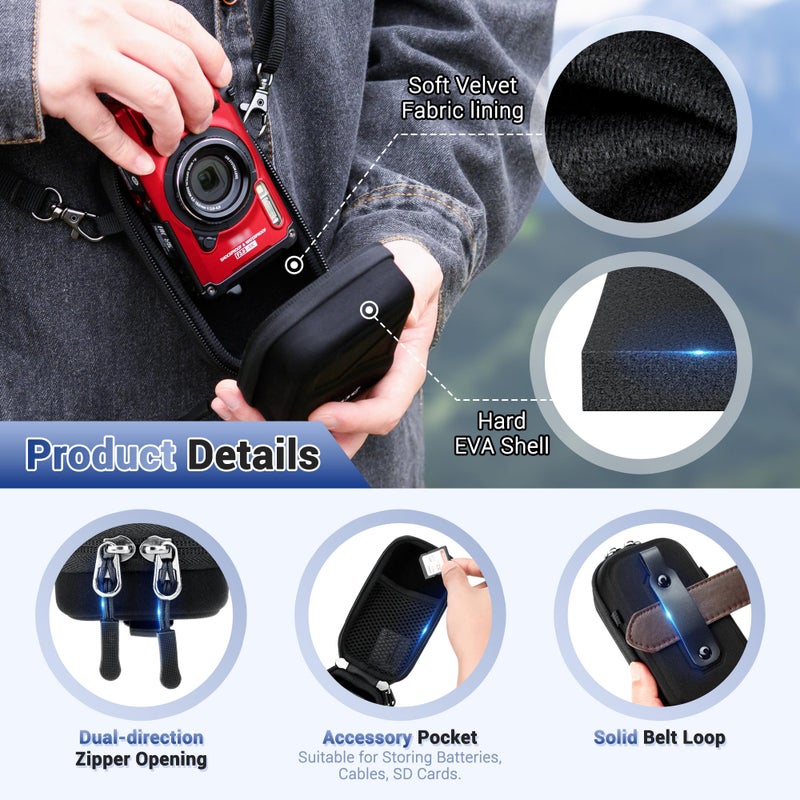 JJC Hard Belt Camera Travel Case with Shoulder Strap Carabiner,Compact Camera Pouch for G7X Mark II Olympus TG-7 TG-6 TG-5 TG-4 Ricoh GR3 GR3X HDF Sony ZV-1 II ZV1 ZV-1F RX100 VII VI VA IV III II & More - Image 3