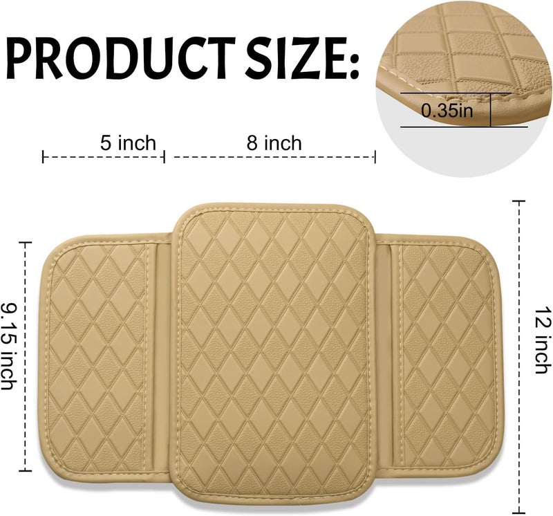 Eliane Car Center Console Armrest Cover Pad Fashion PU Leather Car Armrest Cushion Fit for SUV, Auto Armrest Seat Box Cover with 2 Mobile Pockets, Ergonomic Comfort & Easy Install (Beige) - Image 5