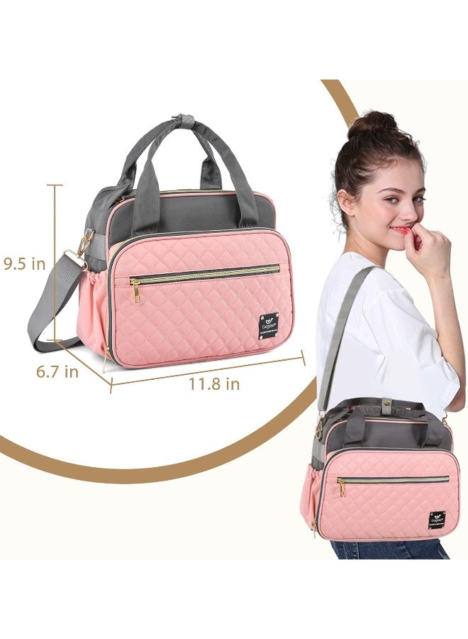 GOGOSO Crossbody Small Diaper Bag, Cute Mini Baby Diaper Tote Bags with Insulated Pockets for Traveling Outdoor Parent, Pink & Gray - Image 5