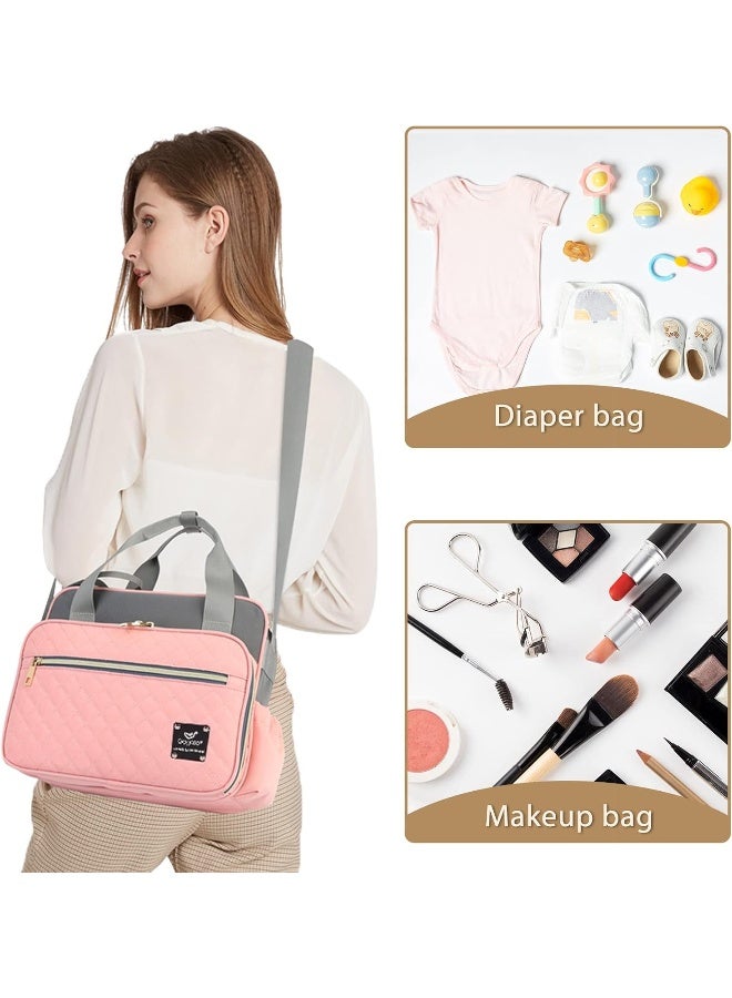 GOGOSO Crossbody Small Diaper Bag, Cute Mini Baby Diaper Tote Bags with Insulated Pockets for Traveling Outdoor Parent, Pink & Gray - Image 3