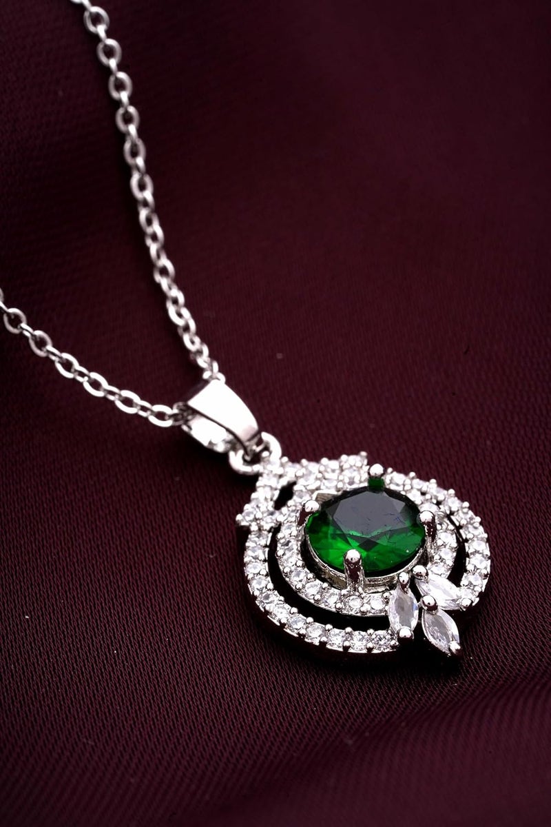 STYOLLO Trendy Silver Pendant Necklace American Diamond Jewellery Set For Women & Girls with Crystal Zirconia Stones | Stylish Charm Girls Necklace for Gift, Valentine, Birthday-Pack of 1 Necklace - Image 2