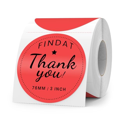 FINDAT Red Round Thermal Labels 3 Inch Vinyl Circle Waterproof Direct Printer Sticker Self-Adhesive Perforated Name Tag for Logo DIY QR Design Office Address 500 PCS - Image 1