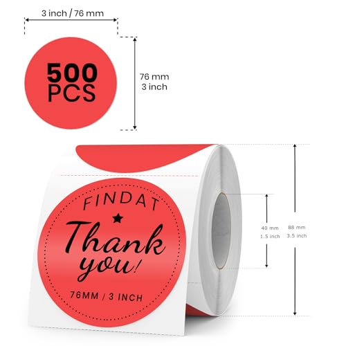 FINDAT Red Round Thermal Labels 3 Inch Vinyl Circle Waterproof Direct Printer Sticker Self-Adhesive Perforated Name Tag for Logo DIY QR Design Office Address 500 PCS - Image 2