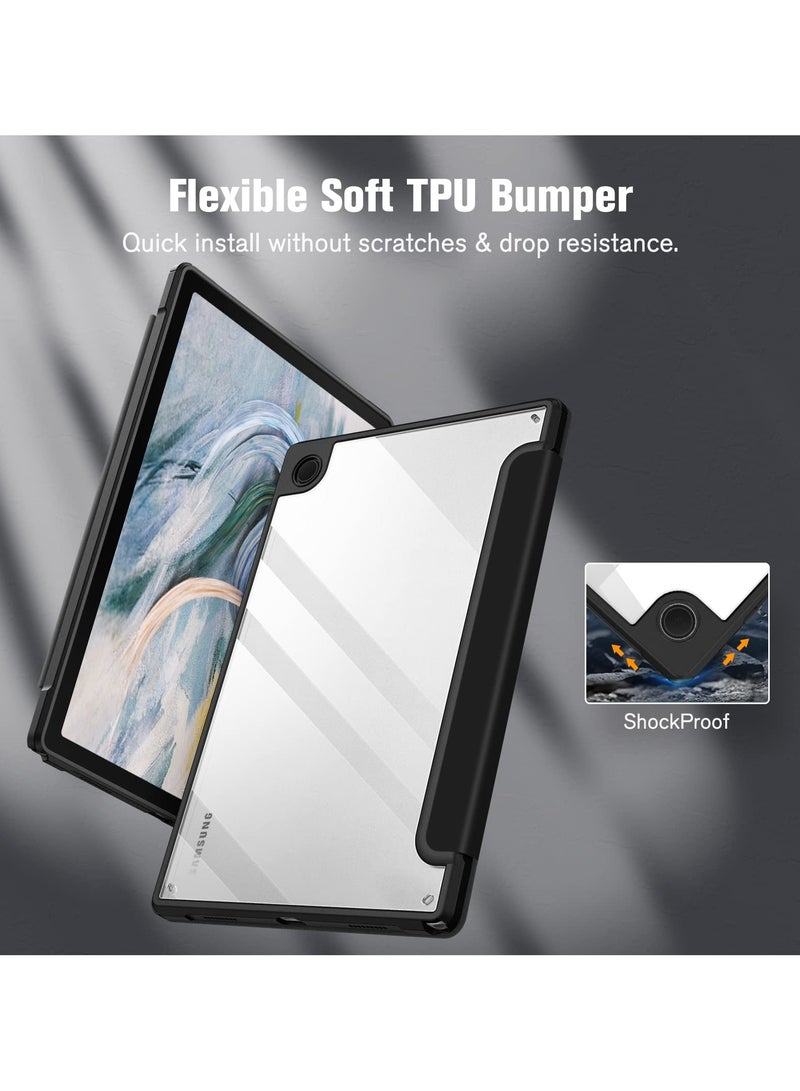 حافظة سامسونج جالاكسي تاب A8 مقاس 10.5 بوصة (SM X200/X205/X207) غطاء خلفي شفاف مضاد للصدمات حامل أقلام مدمج خاصية النوم/الاستيقاظ التلقائي (أسود) - Image 5
