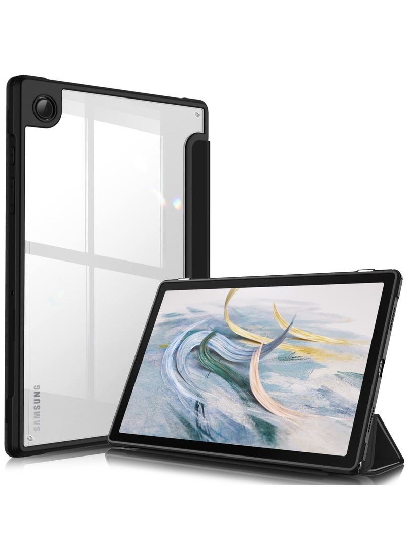 حافظة سامسونج جالاكسي تاب A8 مقاس 10.5 بوصة (SM X200/X205/X207) غطاء خلفي شفاف مضاد للصدمات حامل أقلام مدمج خاصية النوم/الاستيقاظ التلقائي (أسود) - Image 1