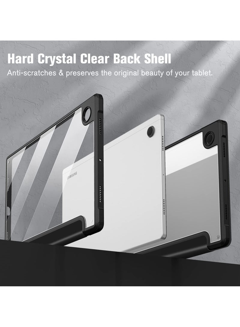 حافظة سامسونج جالاكسي تاب A8 مقاس 10.5 بوصة (SM X200/X205/X207) غطاء خلفي شفاف مضاد للصدمات حامل أقلام مدمج خاصية النوم/الاستيقاظ التلقائي (أسود) - Image 4
