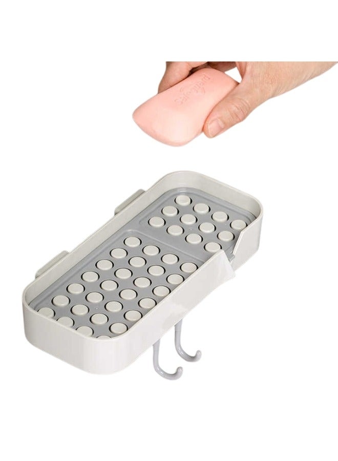 Adhesive Sticker Wall Mounted Waterproof Soap Dish Case Holder Towel Holder with 2 Hook for Kitchen Sink Bathroom - Image 2