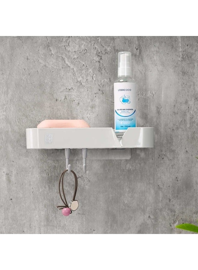 منظم حمام بدون حفر مع لاصق قوي و2 خطافات – رف دش متعدد الاستخدامات لتخزين الشامبو، الصابون، شفرة الحلاقة وفرشاة الأسنان، يتحمل وزن حتى 5 أرطال، يثبت على الحائط بسهولة، سهل التركيب، يحافظ على ترتيب الحمام ويوفر مساحة إضافية لجميع مستلزمات الاستحمام 10x22 سم - Image 5