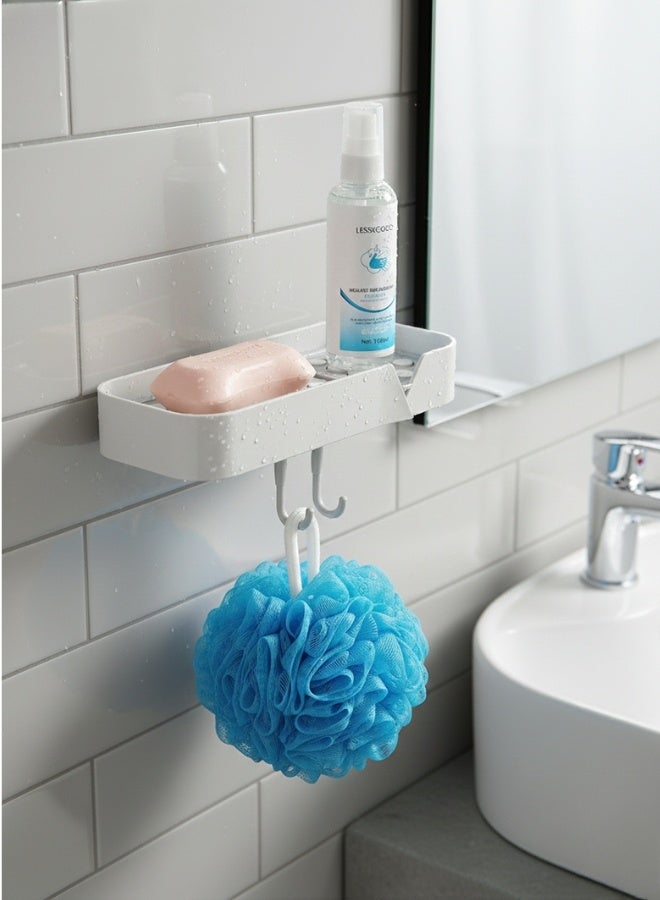 منظم حمام بدون حفر مع لاصق قوي و2 خطافات – رف دش متعدد الاستخدامات لتخزين الشامبو، الصابون، شفرة الحلاقة وفرشاة الأسنان، يتحمل وزن حتى 5 أرطال، يثبت على الحائط بسهولة، سهل التركيب، يحافظ على ترتيب الحمام ويوفر مساحة إضافية لجميع مستلزمات الاستحمام 10x22 سم - Image 1