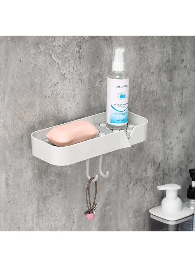 منظم حمام بدون حفر مع لاصق قوي و2 خطافات – رف دش متعدد الاستخدامات لتخزين الشامبو، الصابون، شفرة الحلاقة وفرشاة الأسنان، يتحمل وزن حتى 5 أرطال، يثبت على الحائط بسهولة، سهل التركيب، يحافظ على ترتيب الحمام ويوفر مساحة إضافية لجميع مستلزمات الاستحمام 10x22 سم - Image 2