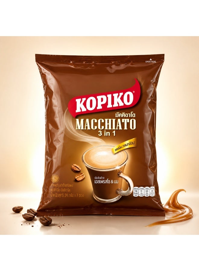 Kopiko Macchiato Instant Coffee 3 In 1 Sachets, Smooth Creamy Coffee Mix With Espresso & Milk Taste, Café Style Hot Drink - Image 1
