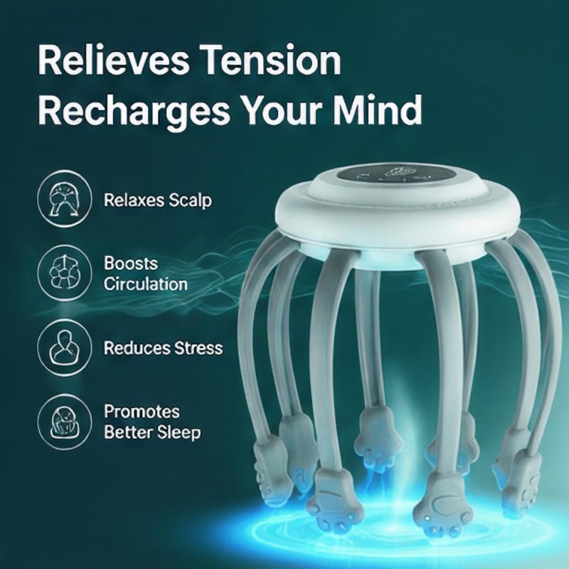 Electric Scalp Massager Waterproof Deep-Kneading Head Massager with Soft Flexible Nodes for Stress Relief - Ergonomic Handheld Scalp Scrubber for Shower Spa Treatment Hair Care - Image 3