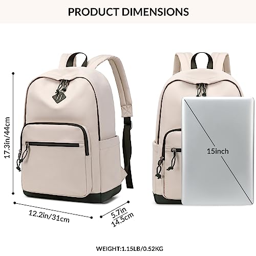 Lohol Classic Backpack for Girls Boys Teens, Lightweight Daypacks for School and Travel (Beige & Green) - Image 3