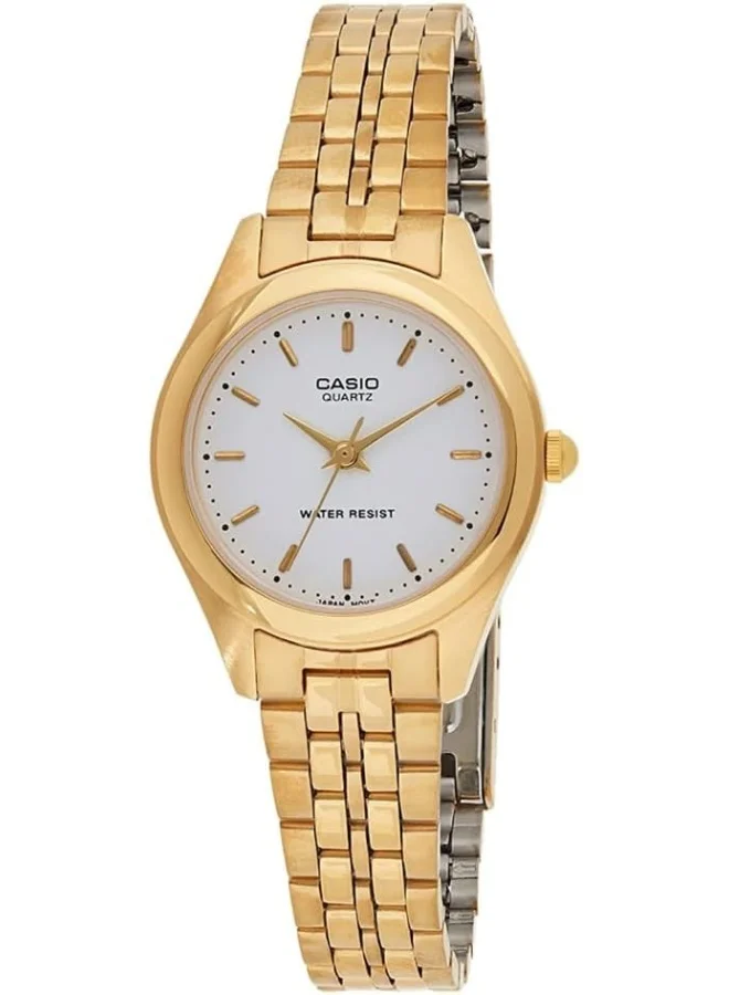 كاسيو Women's Watch - LTP-1129N-7ARDF White Dial, Gold Band