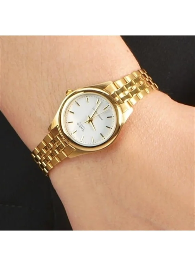 كاسيو Women's Watch - LTP-1129N-7ARDF White Dial, Gold Band