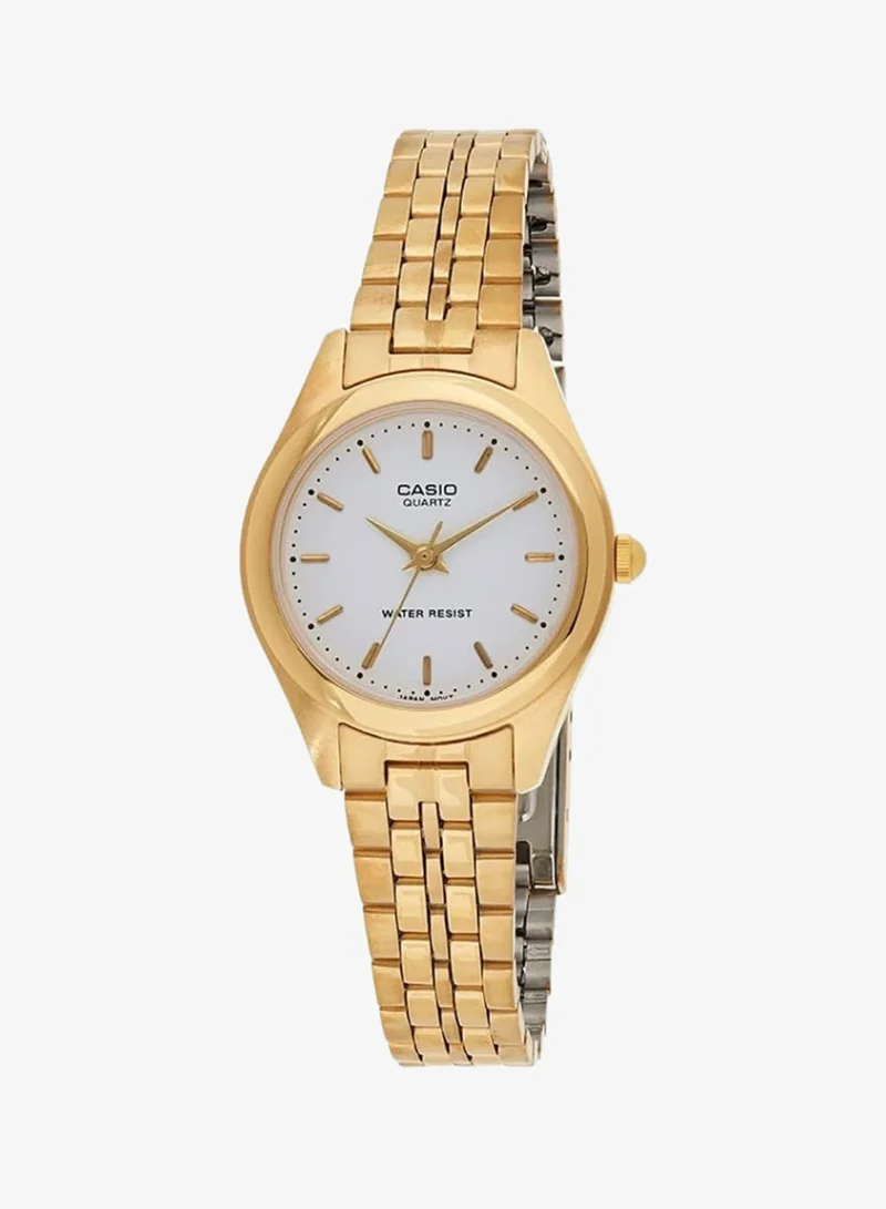 Casio Women's Watch - LTP-1129N-7ARDF White Dial, Gold Band