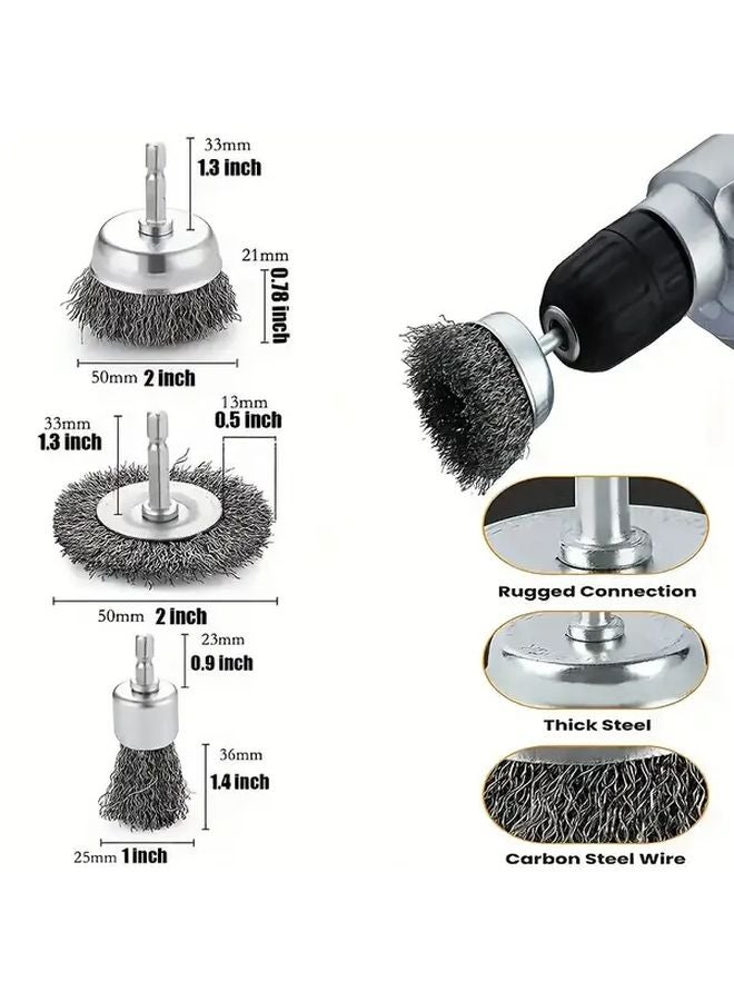 6pcs Steel Wire Brush Wheel Cup Set With 1 4 Inch Hex Shank For Rust Removal - Image 3
