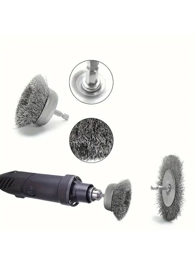 6pcs Steel Wire Brush Wheel Cup Set With 1 4 Inch Hex Shank For Rust Removal - Image 4