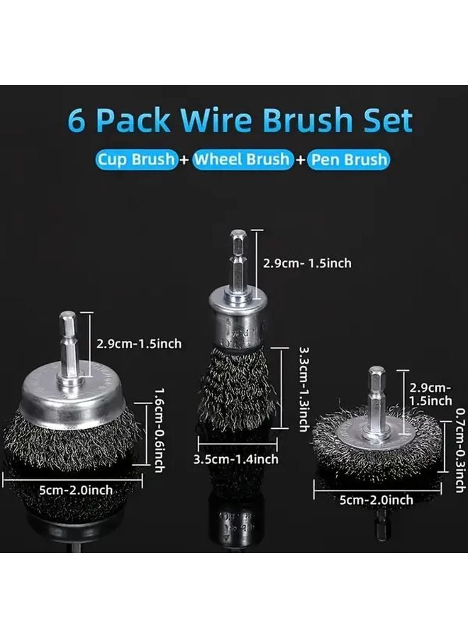 6pcs Steel Wire Brush Wheel Cup Set With 1 4 Inch Hex Shank For Rust Removal - Image 5