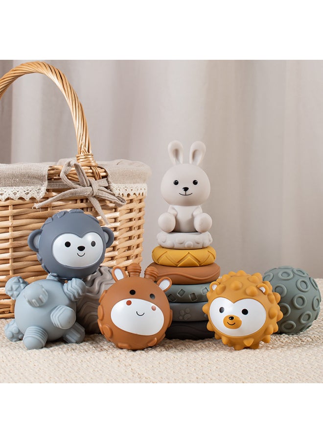 Generic - Infant Hand Ball Toy Soft Rubber Square Building Block Stacking Ring Baby Pinch Hand Ball Stacking Toy-Color:White Bear Cube Jenga Shape Ball Set (16pcs) Boxed - Image 1