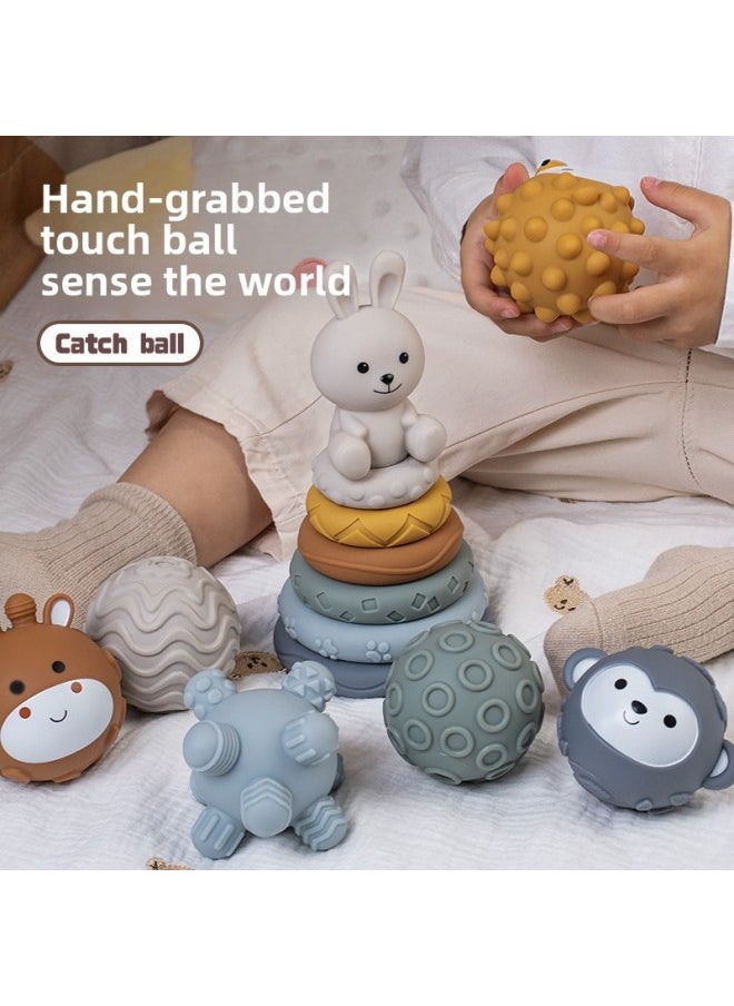 Generic - Infant Hand Ball Toy Soft Rubber Square Building Block Stacking Ring Baby Pinch Hand Ball Stacking Toy-Color:White Bear Cube Jenga Shape Ball Set (16pcs) Boxed - Image 1