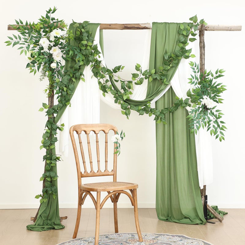 Mizii 2 Strands Artificial Scindaps Vines Garland 73" Fake Vine with Silk Green Leaves Faux Evergreen Hanging Plants Greenery Decoration for Party Wedding Bedroom Home Wall Room Decor (Scindapsus) - Image 4