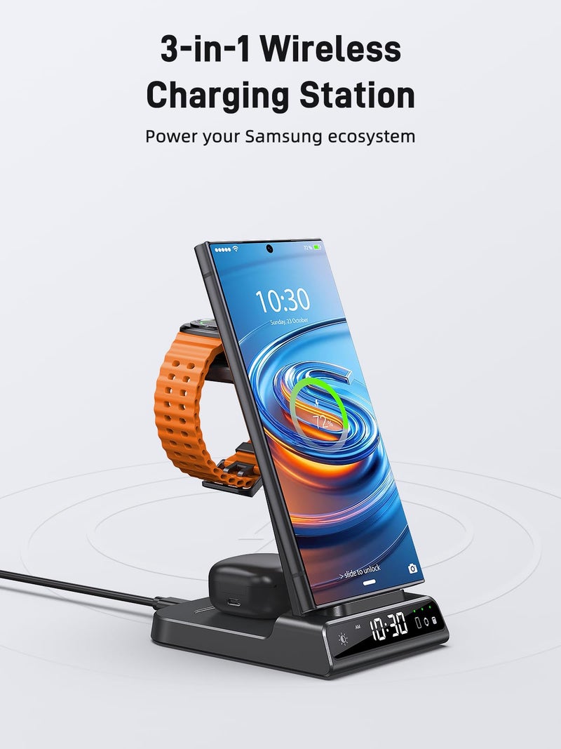 NeotrixQI Wireless Charger for Samsung Charging Station, 3 in 1 Android Phone Charger for Samsung Galaxy S25 Ultra/S24 Ultra/S23/Flip7, Galaxy Watch 8/8 Classic/Ultra/7/6/5, Galaxy Buds 3 Pro/3 - Image 2
