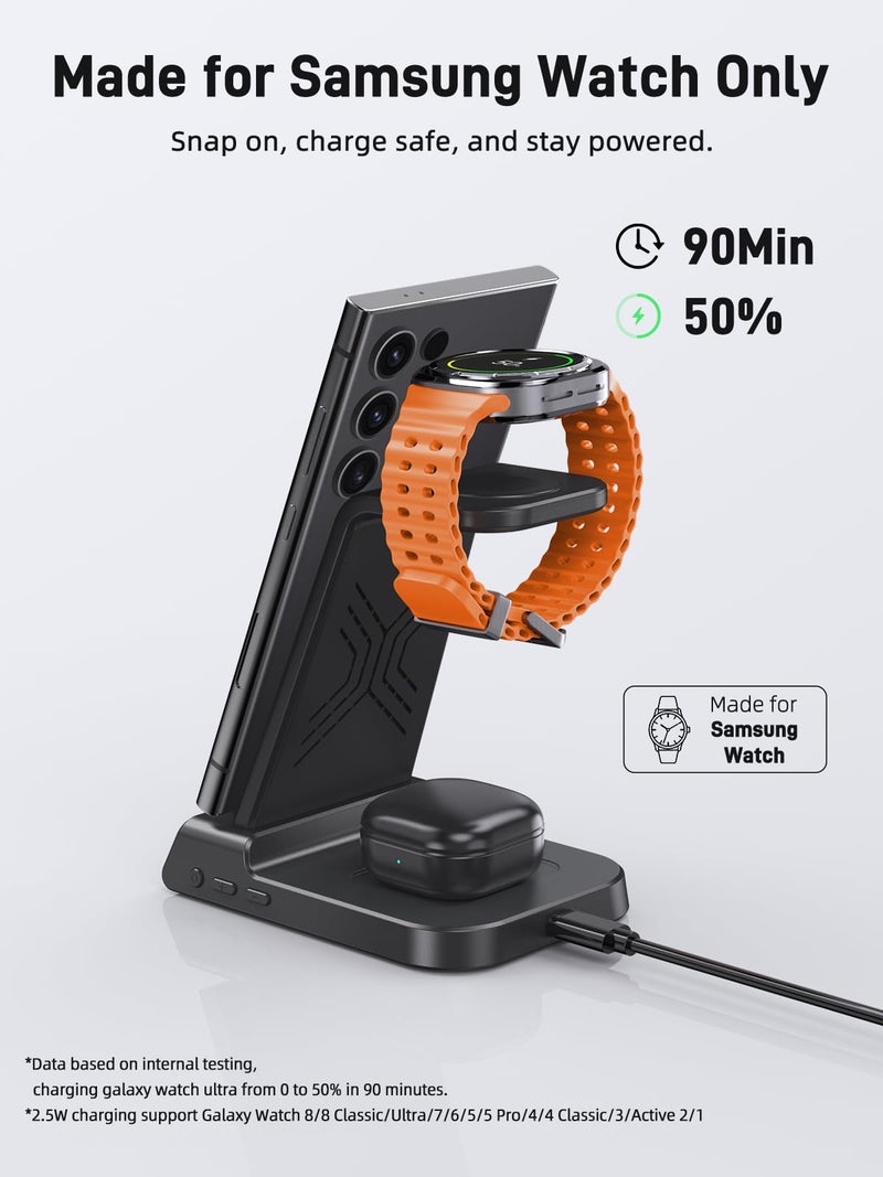 NeotrixQI Wireless Charger for Samsung Charging Station, 3 in 1 Android Phone Charger for Samsung Galaxy S25 Ultra/S24 Ultra/S23/Flip7, Galaxy Watch 8/8 Classic/Ultra/7/6/5, Galaxy Buds 3 Pro/3 - Image 3