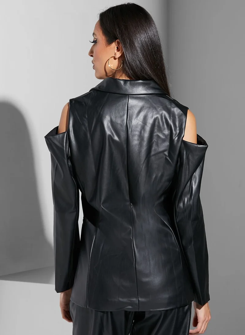 Namshi x Renee 11:11 Cold Shoulder Leather Jacket