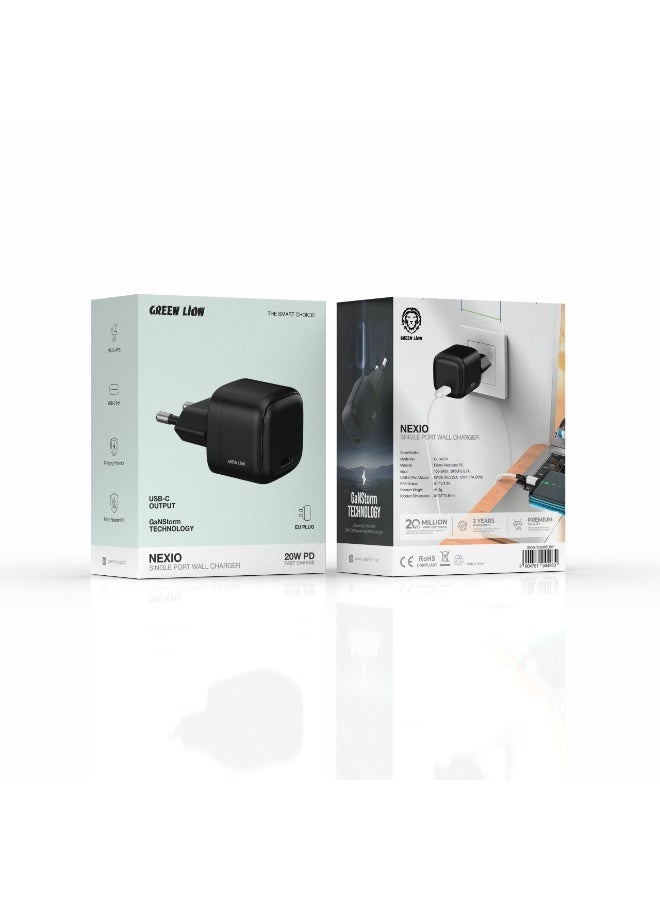 GREEN LION NEXIO Single Port Wall Charger EU Plug 20W 1C / Charging Protection / USB-C Port -Black - Image 3