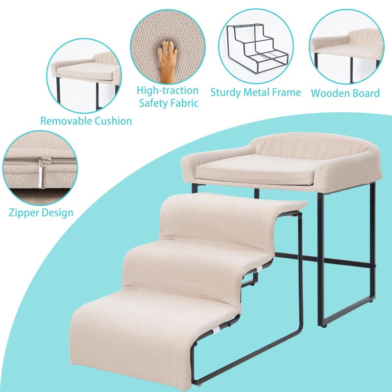 FKSLIFE Dog Window Perch with Stairs,Pet Steps for Small Dogs &Cat,Pet Bunk Bed Dog Steps with Seat Elevated Platform Bed Indoor Dogs Ramp Ladder with Foam Upholstery - Image 5
