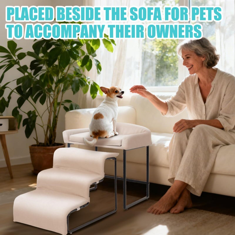 FKSLIFE Dog Window Perch with Stairs,Pet Steps for Small Dogs &Cat,Pet Bunk Bed Dog Steps with Seat Elevated Platform Bed Indoor Dogs Ramp Ladder with Foam Upholstery - Image 4