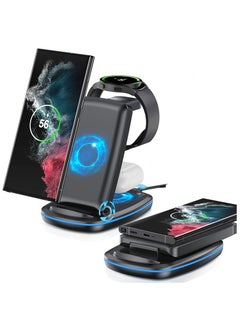 Wireless Charger 3 in 1,Foldable Fast Charging Station Compatible with Samsung Galaxy Watch 6 classic/6/5 Pro/5/4/3,S23 S23+ S22 S22+ S21 S20 Ultra FE/Note 20 10 9/ Z Flip Fold 5 4 3 2,Buds/2/Pro/Live