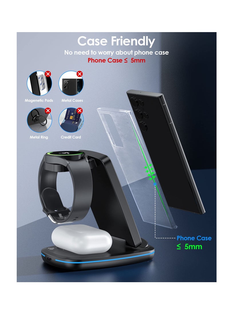 Anmi - Wireless Charger 3 in 1,Foldable Fast Charging Station Compatible with Samsung Galaxy Watch 6 classic/6/5 Pro/5/4/3,S23 S23+ S22 S22+ S21 S20 Ultra FE/Note 20 10 9/ Z Flip Fold 5 4 3 2,Buds/2/Pro/Live - Image 1