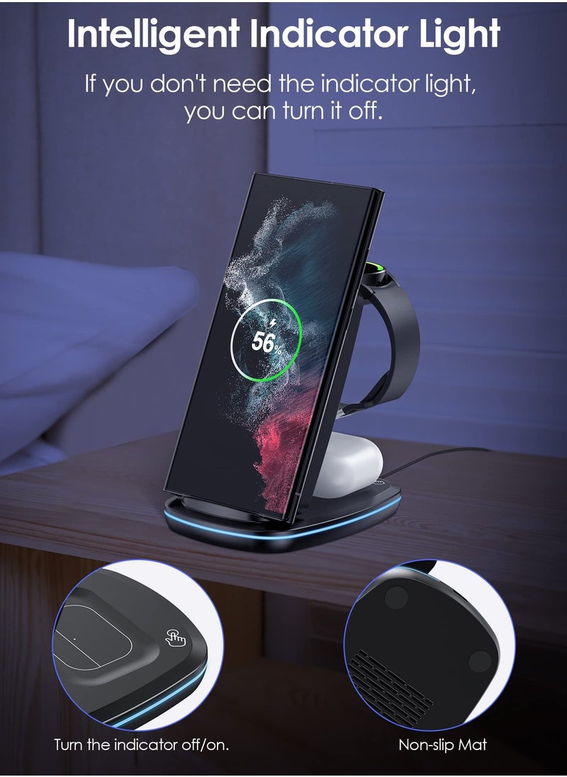 Anmi - Wireless Charger 3 in 1,Foldable Fast Charging Station Compatible with Samsung Galaxy Watch 6 classic/6/5 Pro/5/4/3,S23 S23+ S22 S22+ S21 S20 Ultra FE/Note 20 10 9/ Z Flip Fold 5 4 3 2,Buds/2/Pro/Live - Image 1