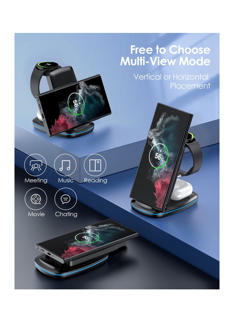 Anmi - Wireless Charger 3 in 1,Foldable Fast Charging Station Compatible with Samsung Galaxy Watch 6 classic/6/5 Pro/5/4/3,S23 S23+ S22 S22+ S21 S20 Ultra FE/Note 20 10 9/ Z Flip Fold 5 4 3 2,Buds/2/Pro/Live - Image 1