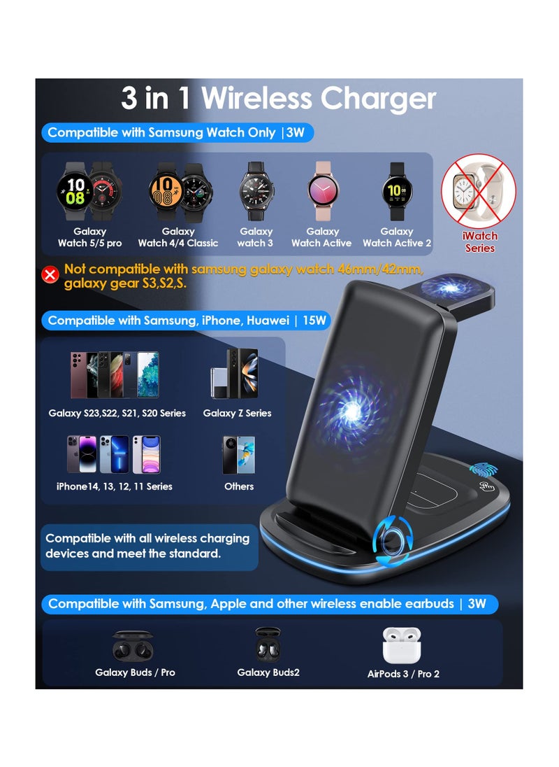 Anmi - Wireless Charger 3 in 1,Foldable Fast Charging Station Compatible with Samsung Galaxy Watch 6 classic/6/5 Pro/5/4/3,S23 S23+ S22 S22+ S21 S20 Ultra FE/Note 20 10 9/ Z Flip Fold 5 4 3 2,Buds/2/Pro/Live - Image 1