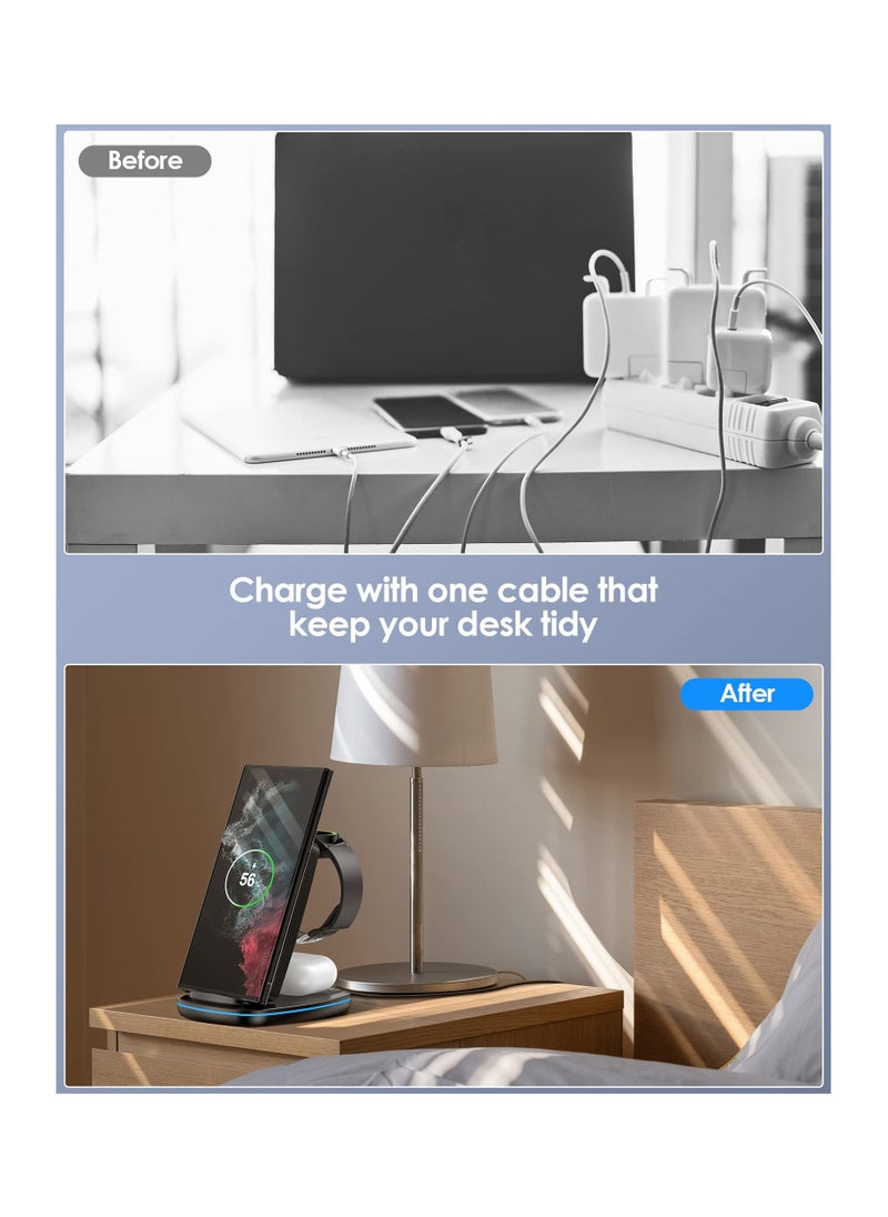 Anmi - Wireless Charger 3 in 1,Foldable Fast Charging Station Compatible with Samsung Galaxy Watch 6 classic/6/5 Pro/5/4/3,S23 S23+ S22 S22+ S21 S20 Ultra FE/Note 20 10 9/ Z Flip Fold 5 4 3 2,Buds/2/Pro/Live - Image 1