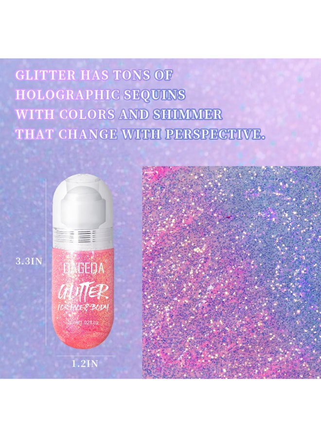 DAGEDA Body Glitter Gel Rollon Face Glitter for Mermaid Makeup Festival Rave Accessories Holographic Hair Glitter GelBody Shimmer Halloween Makeup for Rave Party Pink - Image 4