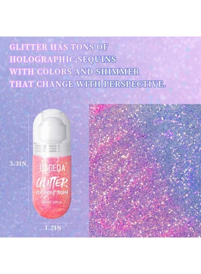 DAGEDA Body Glitter Gel Rollon Face Glitter for Mermaid Makeup Festival Rave Accessories Holographic Hair Glitter GelBody Shimmer Halloween Makeup for Rave Party Pink - Image 3