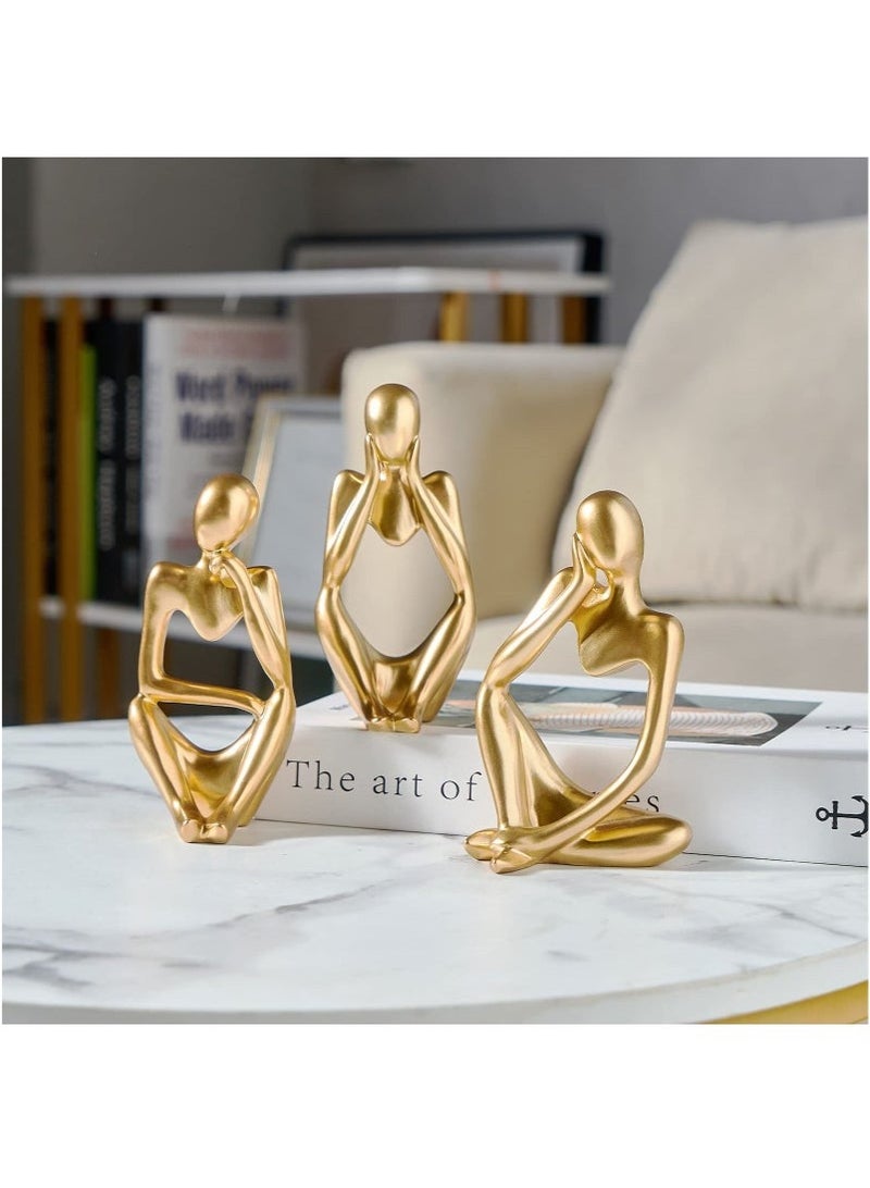 عربست ديكور تمثال ذهبي مكون من 3 قطع، منحوتة فنية تجريدية من الراتنج للمفكر، مناسبة للمنزل، غرفة المعيشة، ديكور المكتب - Image 2