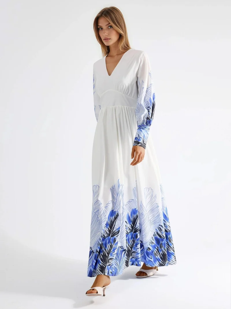 جينيفر Tropical Floral Print Maxi Dress