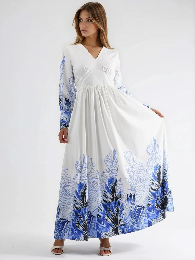 جينيفر Tropical Floral Print Maxi Dress