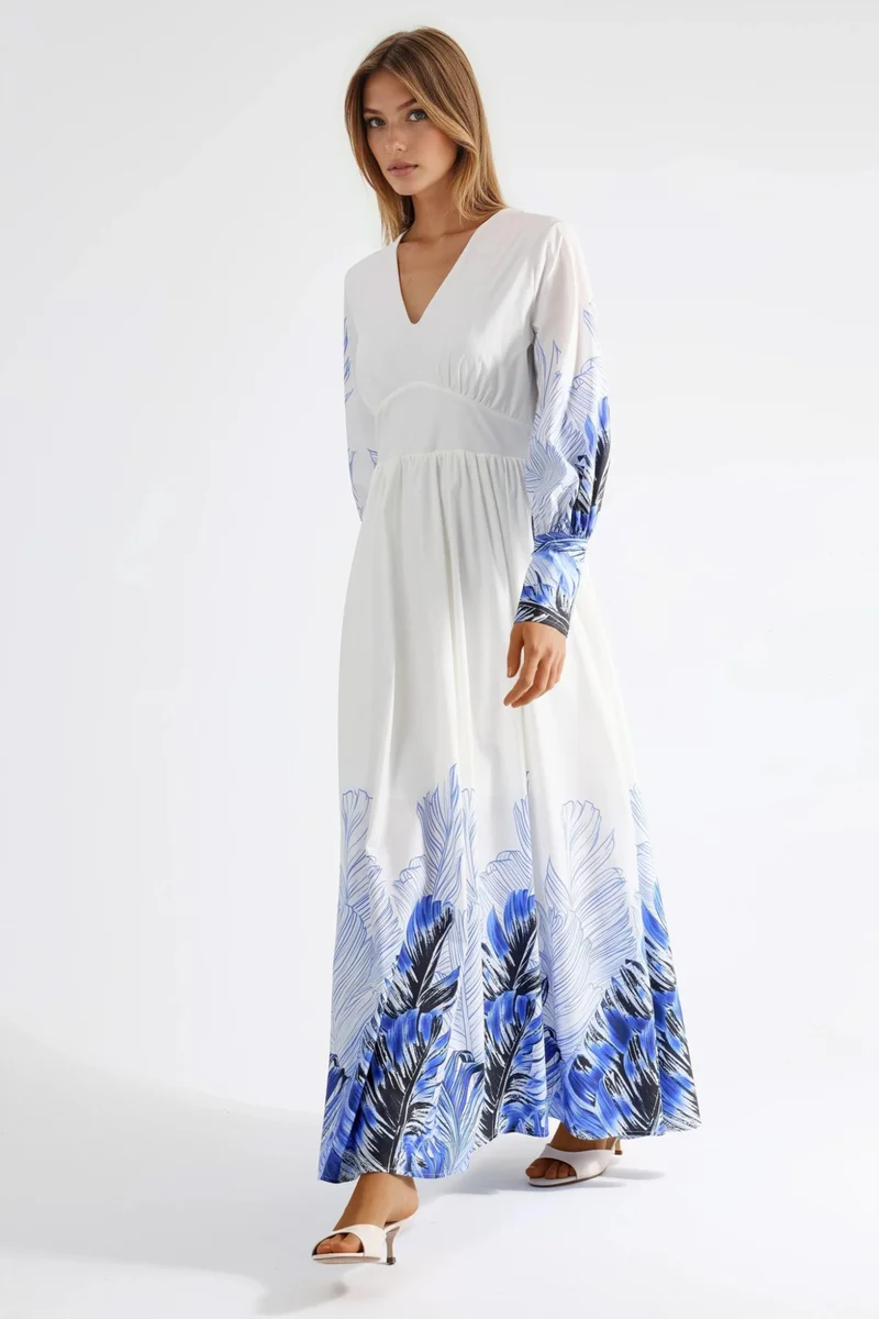 جينيفر Tropical Floral Print Maxi Dress